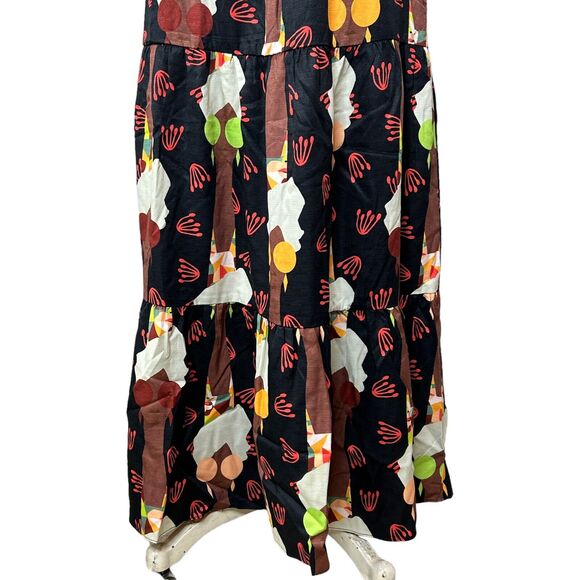 Hutch Modcloth Lets Go Boho Tiered Maxi Dress Brown Black Belted Women's 8 NWT - Picture 8 of 13